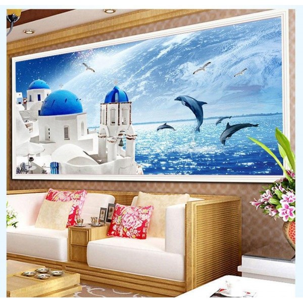 Mediterrane Häuser am Meer ab 40x100cm