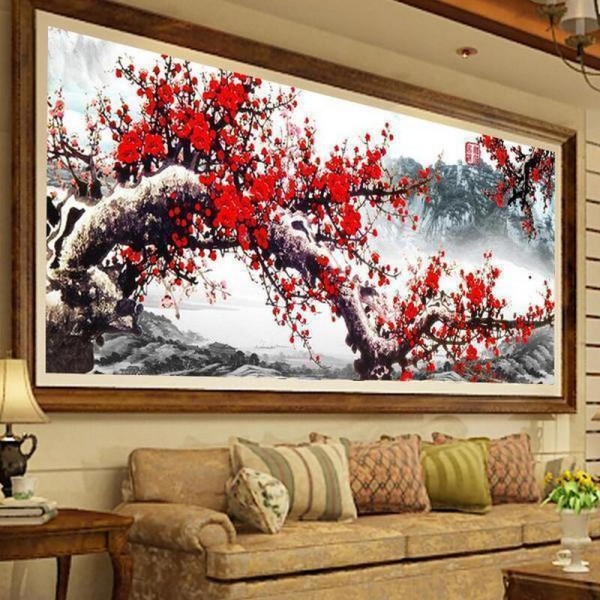Baum mit roten Blüten ab 40x100cm