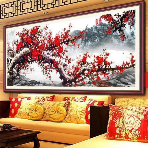 Baum mit roten Blüten ab 40x100cm