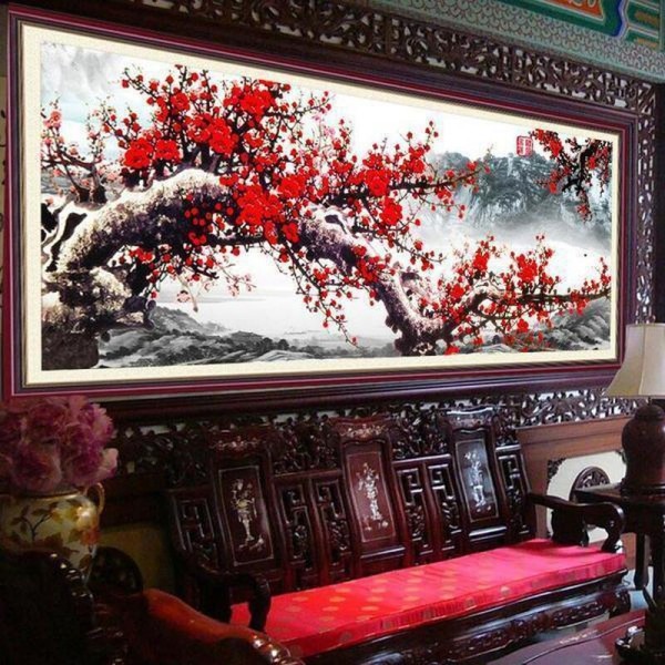 Baum mit roten Blüten ab 40x100cm