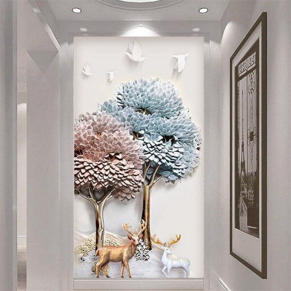 Hirsch neben Baum ab 50x80cm