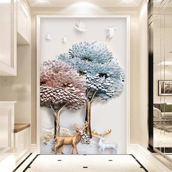 Hirsch neben Baum ab 50x80cm