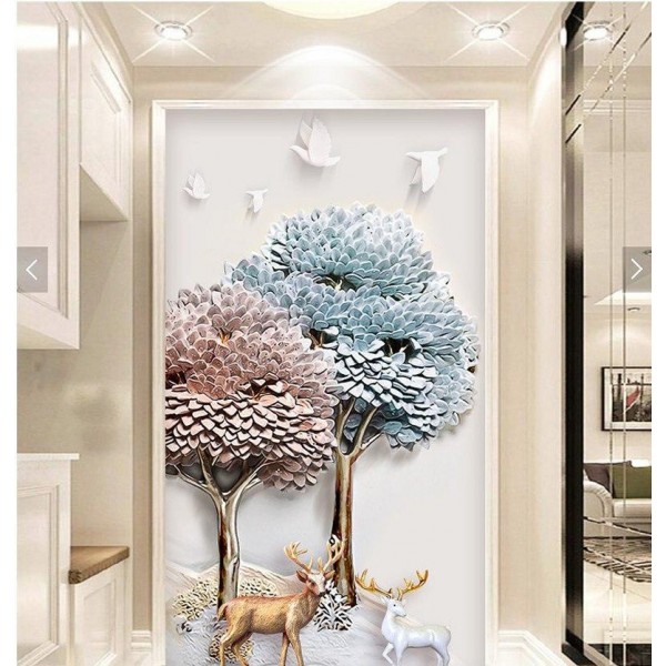 Hirsch neben Baum ab 50x80cm