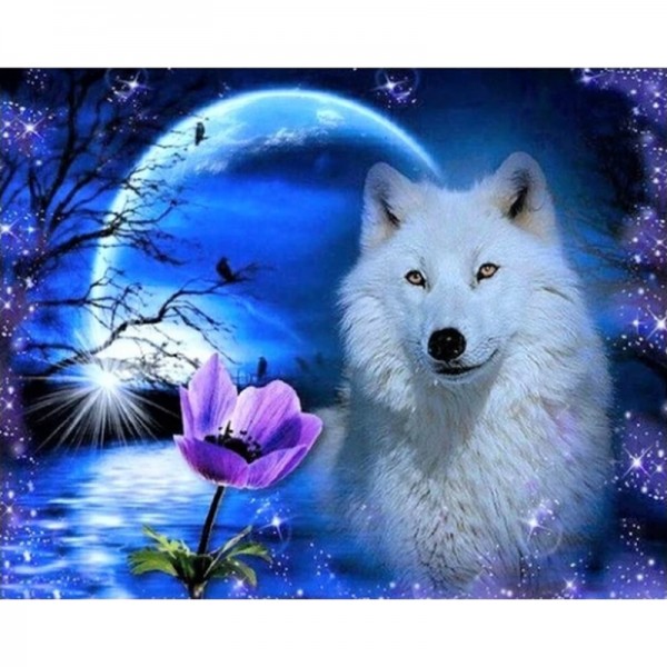 Weißer Wolf mit Blume