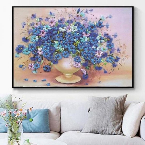 Blumenstrauß mit blauen/violetten Blüten ab 50x70cm