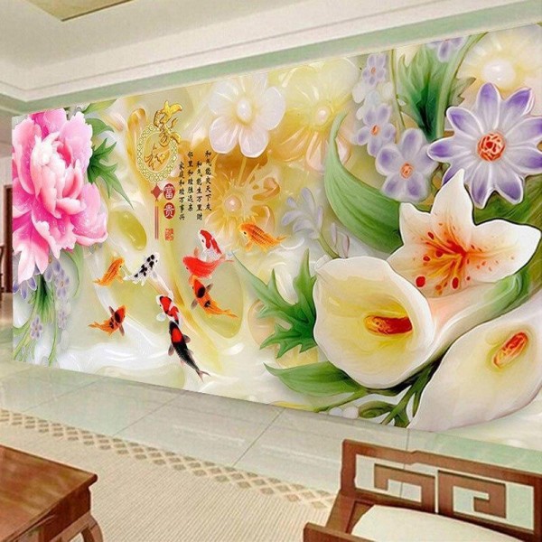 Blumen mit Koi Karpfen ab 40x100cm