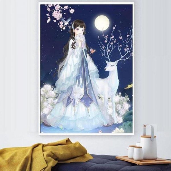 Mädchen mit Hirsch 50x70cm