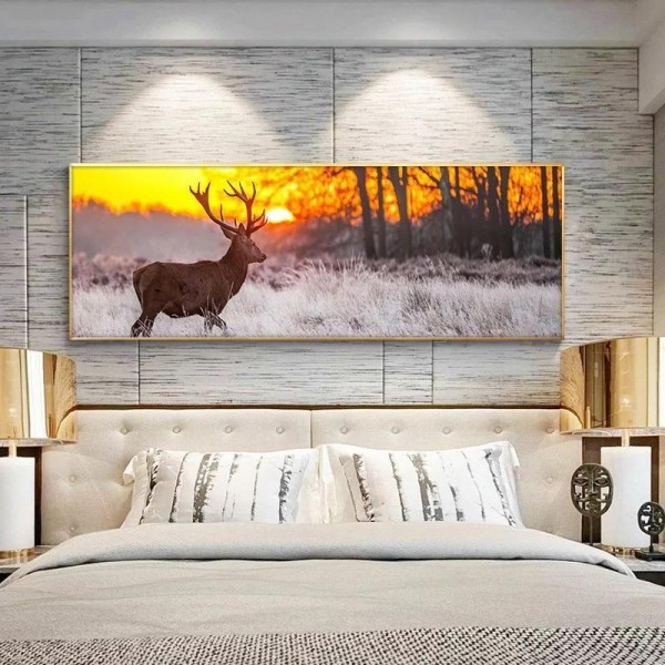 Hirsch bei Sonnenaufgang 40x120cm