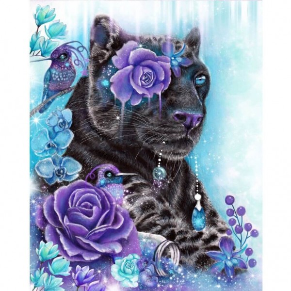 Panther mit Rosen