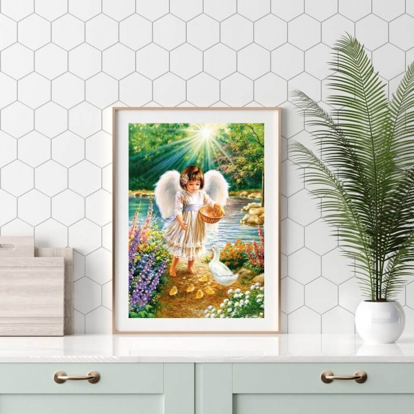 Engel füttert eine Ente 50x70cm