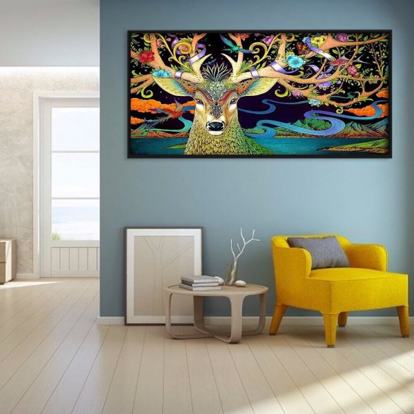 Hirsch mit Blumen 50x100cm